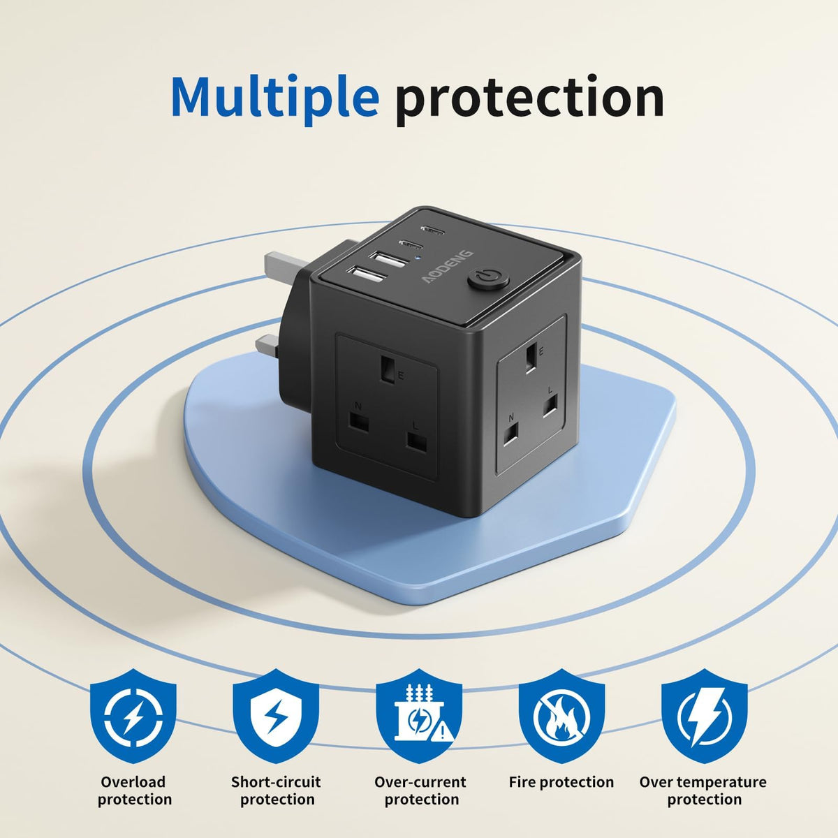 Plug Extension Socket with 4 USB, 3 Way Multi Plug Adapter UK, USB Wall Plug Charger, 3 Pin Plug Expander for Home, Office, University Essentials