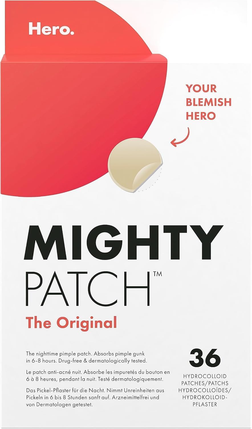 Hero Mighty Pimple Patches Original, Hydrocolloid Spot Patches, 36 Count