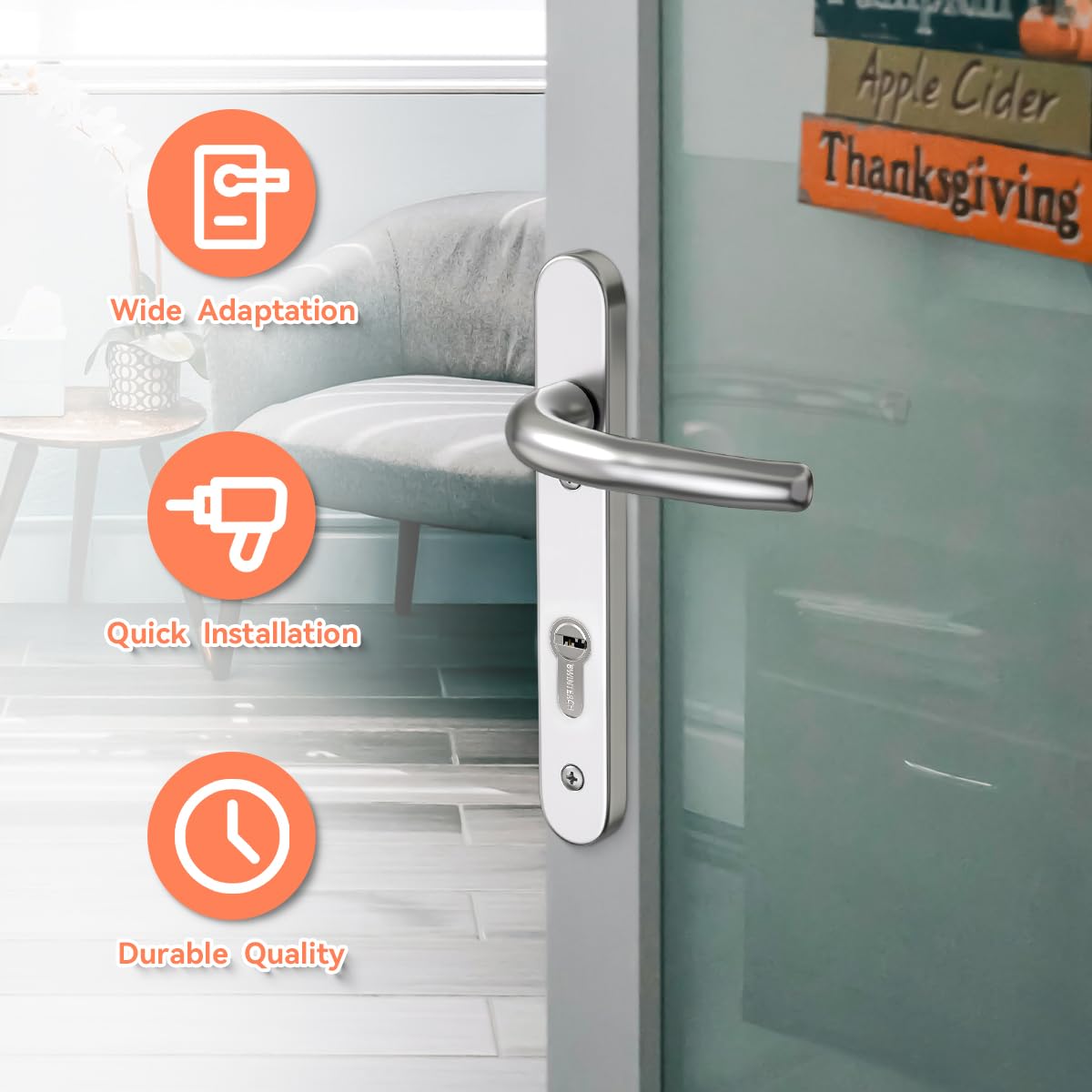 Bwintech 1 Set Black UPVC Door Handle Set, 92mm Backset,122mm Screw Hole Distance, 210mm Plate Length Front Door Handles for UPVC Door