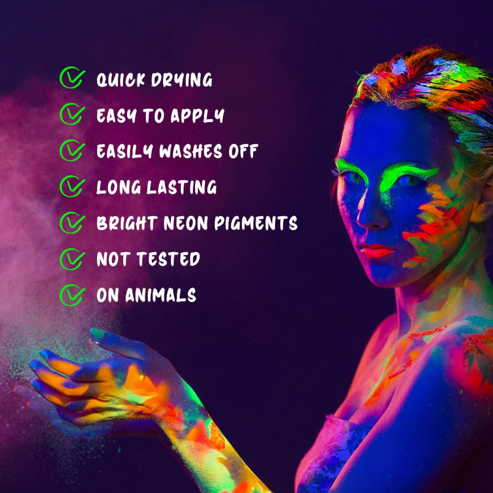 URAQT Face Paint Kit, 15 Color Face & 15 Color Neon Ultraviolet Painting with 2 Brushes 80 Stencils, Washable Safe Body Paint for Adults Kids Halloween Party Carnival, Makeup Paint Non-Toxic to Use