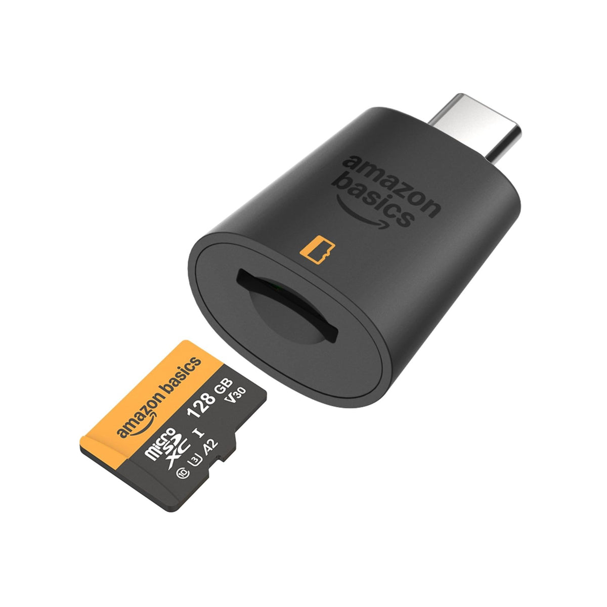 Amazon Basics microSDXC Memory Card with Full Size Adapter, A2, U3, Read Speed up to 100 MB/s, 128GB, Black