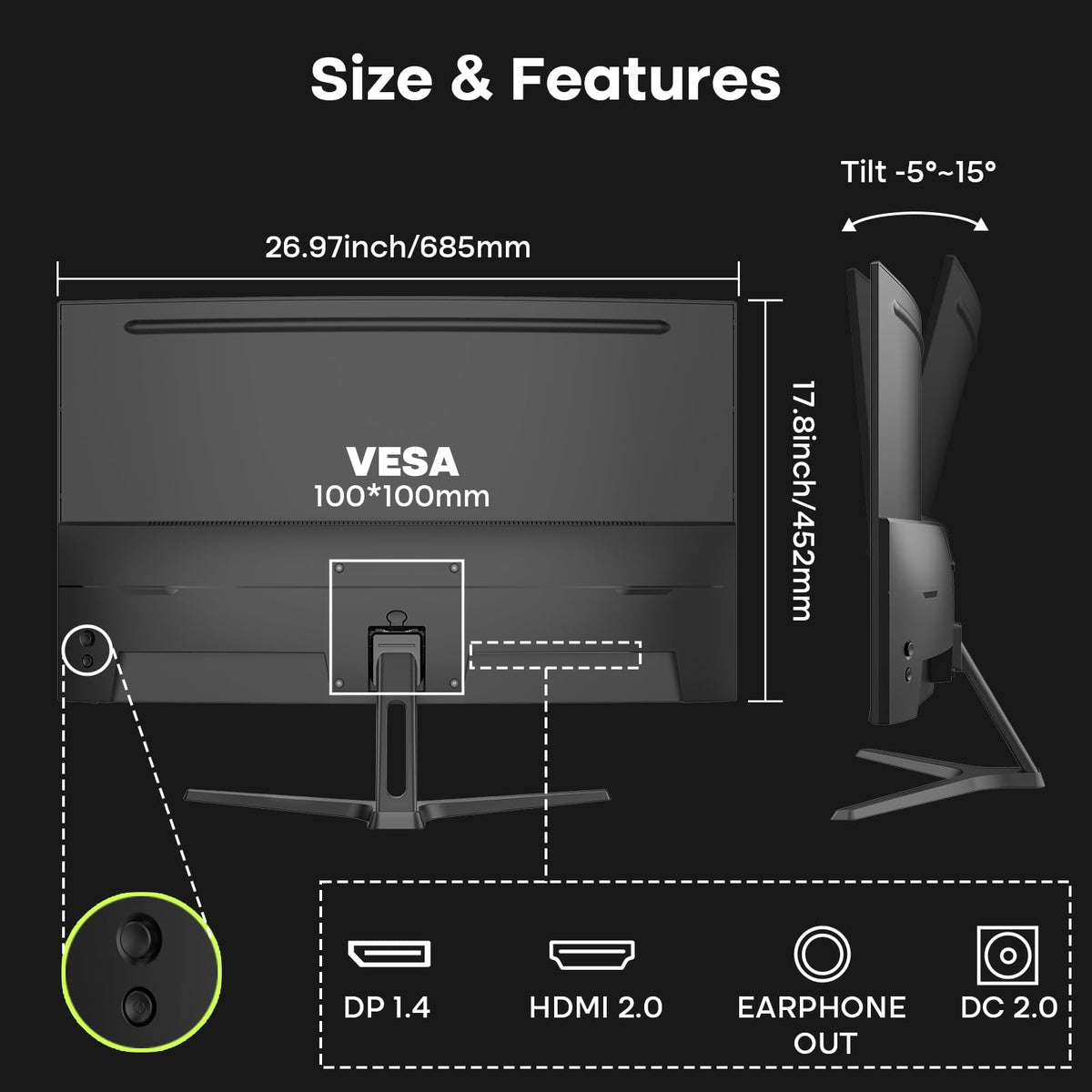 Amzfast 24 Inch 200Hz Gaming Monitor, FHD 1080P Fast IPS, 1ms MPRT, Adaptive Sync, AI-Crosshair, 110% sRGB, HDR, Low Blue Light, HDMI2.0&DP1.4, VESA75x75mm for PC Desktop Laptop PS5 Xbox, G24X1W