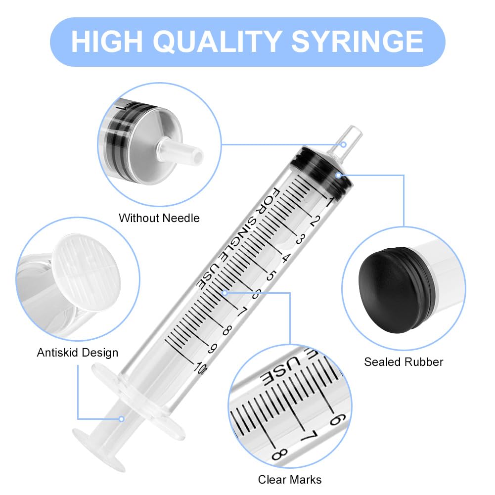 OFFCUP Plastic Syringes, 8pcs No Needle Syringe, 10ml Liquid Measuring Syringe with Luer Slip Tip for Refilling and Measuring Liquids, Scientific Labs Experiment, Feeding Pets (No Needle)
