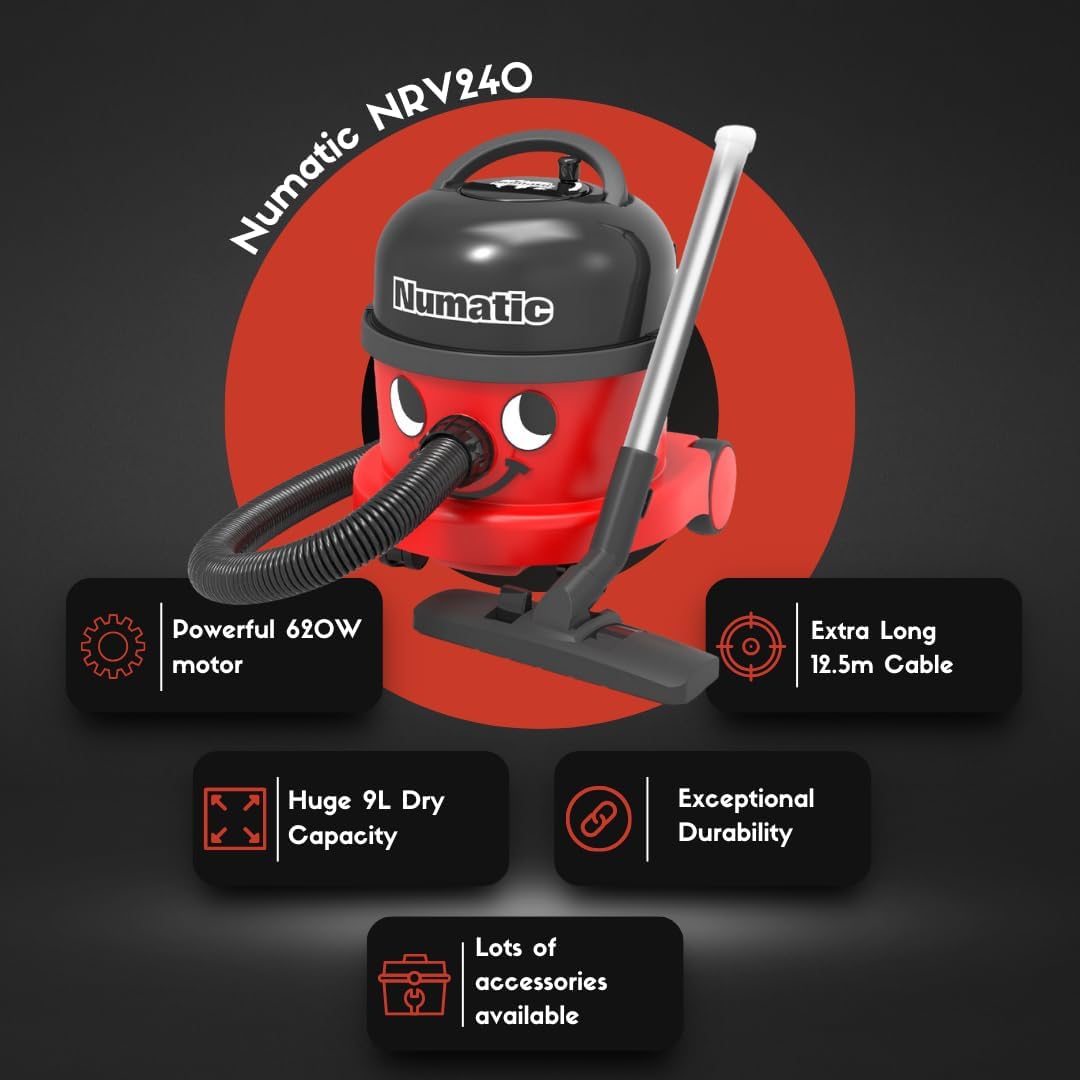 Numatic NRV240-11 Henry Vacuum Cleaner 620W 9L Commercial Dry Red - 3 Years Warranty - 2026 Model