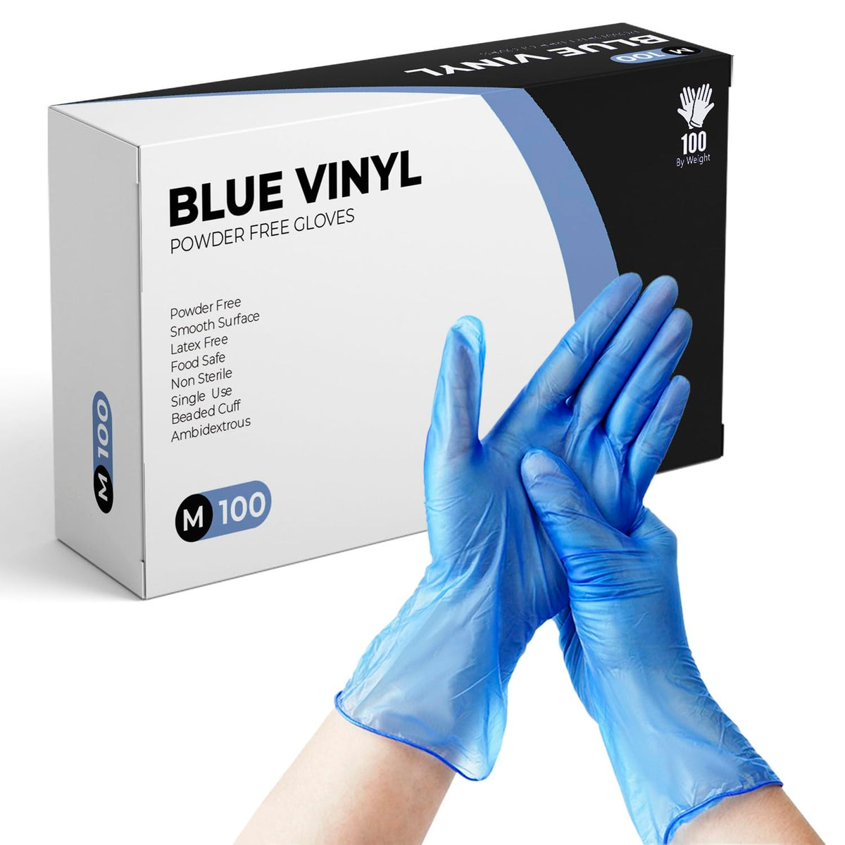 Disposable Gloves, Size S, Pack of 100, Blue Vinyl Gloves, Powder Free, Latex Free, Comfortable Fit, Suitable for Food Handling, Cleaning, Hairdressing & Multi-Purpose Use
