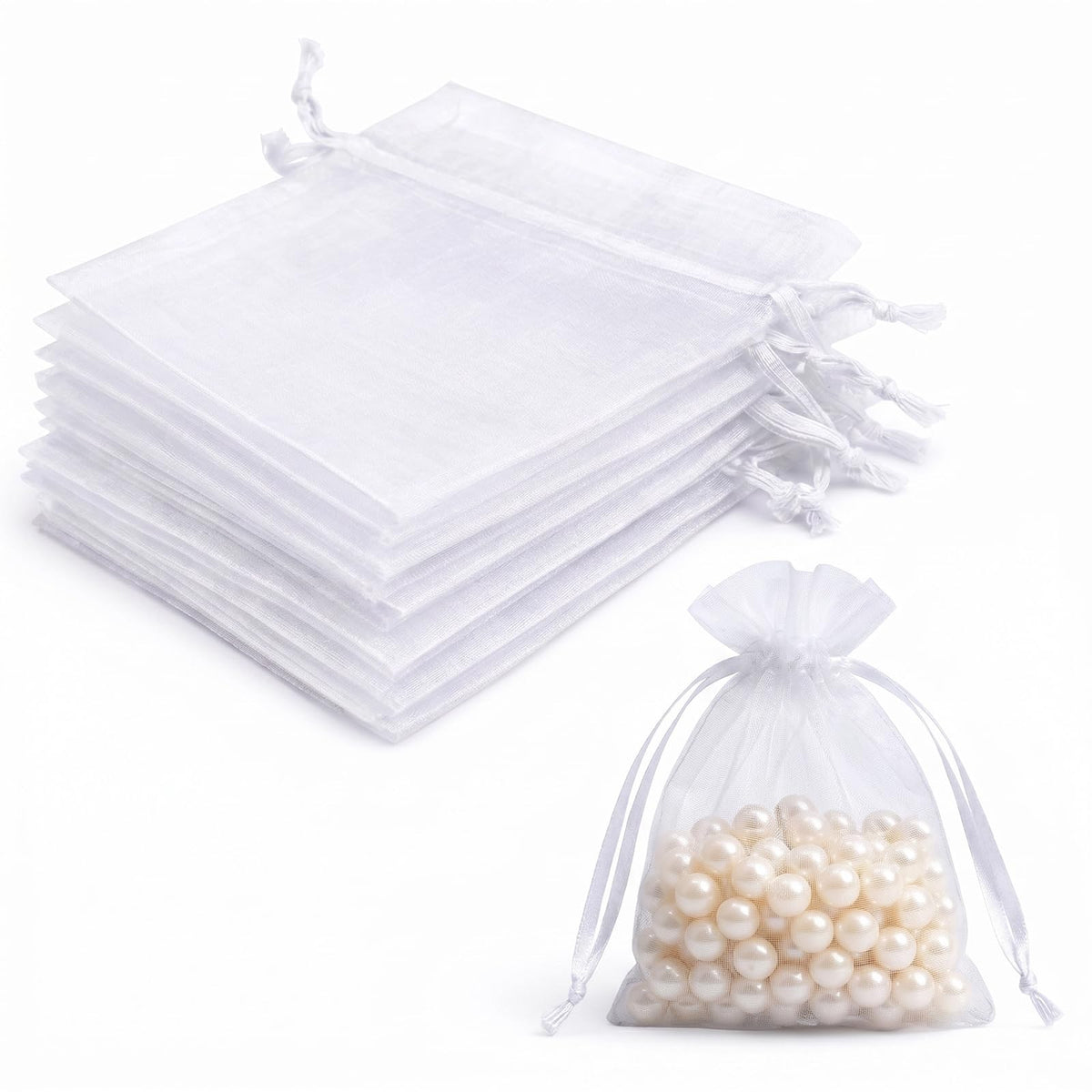 Lafefe 20Pcs Organza Gift Pouches, 7x9CM Clear Mesh Drawstring Pouches, Organza Gift Bags for Wedding Favours, Party, Festival, Candy and Game Favour Bags - Pink