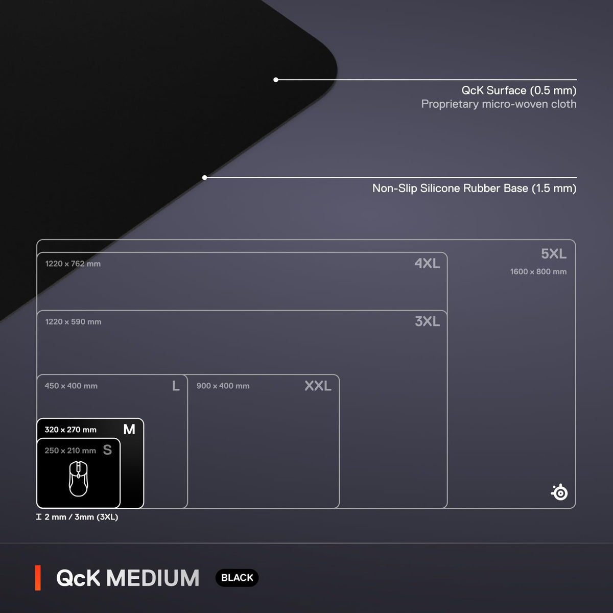 SteelSeries QcK Edge Cloth Gaming Mouse Pad - Never-fray Stitched Edges - Optimized For Gaming Sensors - Size L (450 x 400 x 2mm) - Black