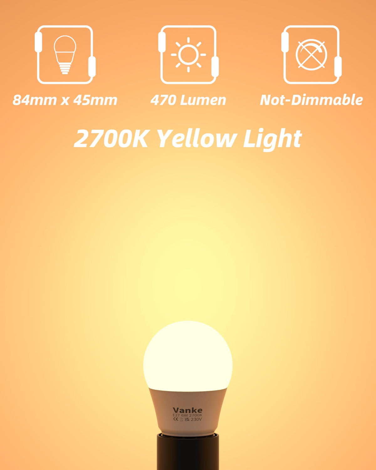 Vanke E27 Screw LED Bulb, Warm White 2700K, 6W(40W Equivalent), Pack of 3