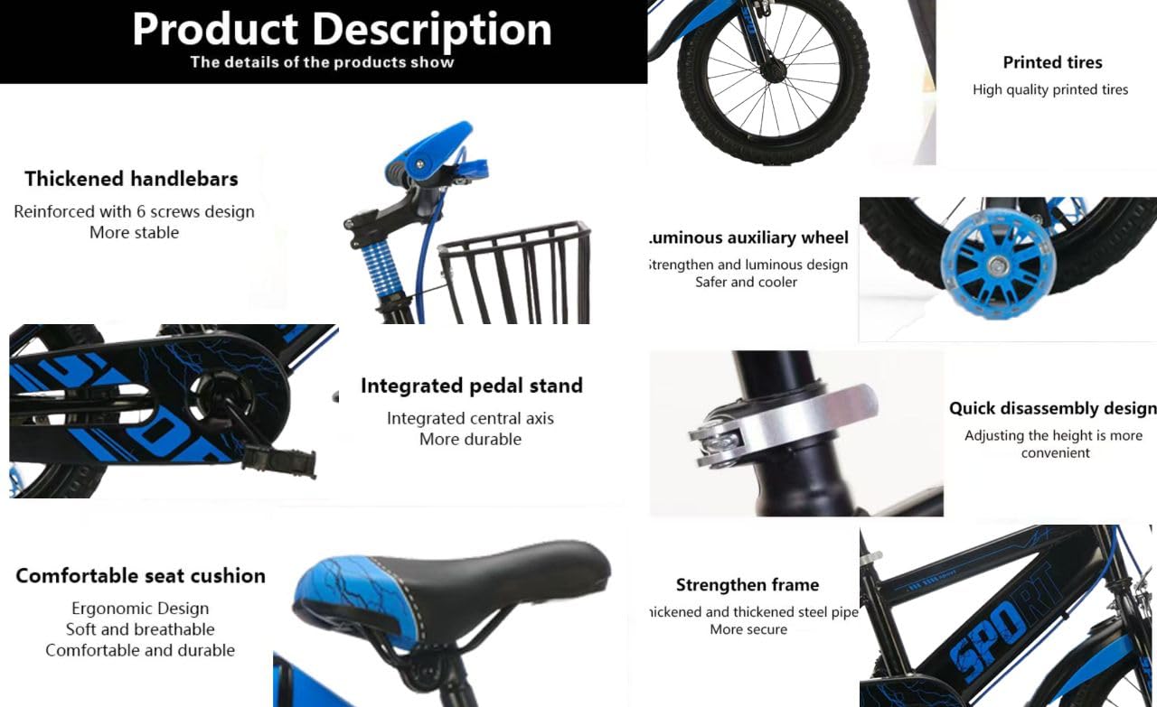 Kids Sport Bike, Tourer, Bicycle, Cycling, Boys Cycle, 12" 14" 16" 18" 20" Children’s Bicycle, Child Bikes, Adjustable Sport Bike 2-12 Years Old, Stabilisers,