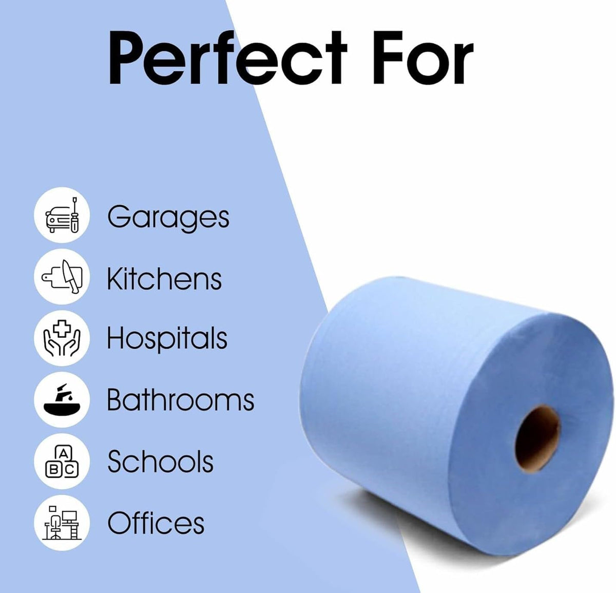 6 X Centrefeed Blue Rolls | 2 Ply Embossed Paper Towels | Strong & Absorbent | 6-Pack | Sustainable & UK Supplier | Perfect for Commercial & Kitchen Use Cleaning Toilet