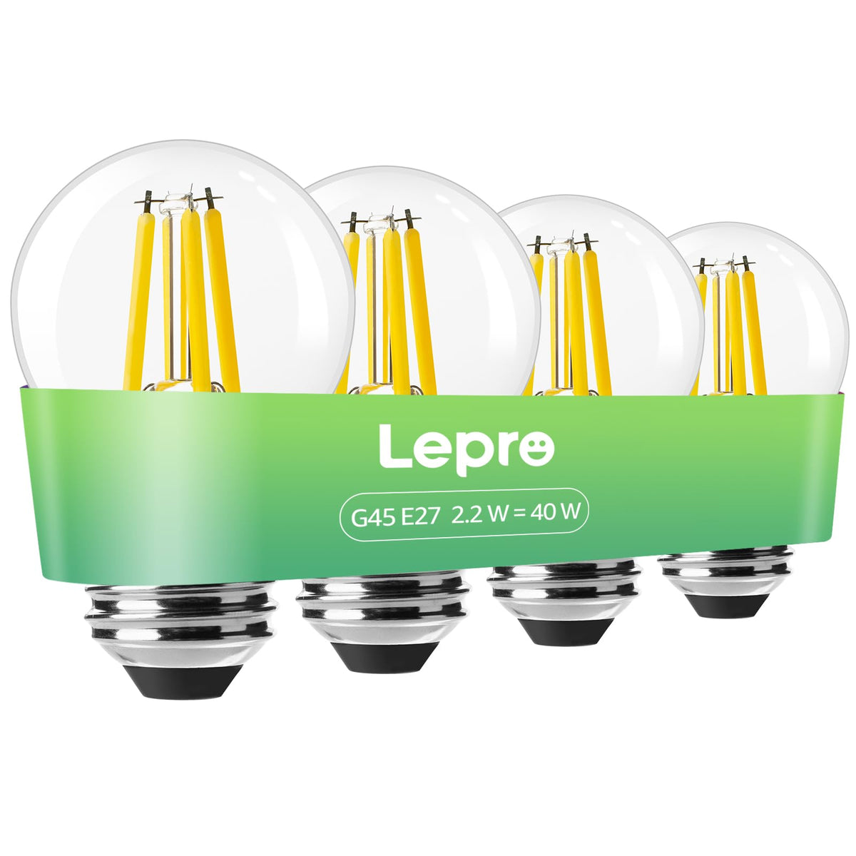 Lepro G45 E27 Screw Bulb A-Rated, Warm White, 2.2W = 40W, 470LM, Pack of 2