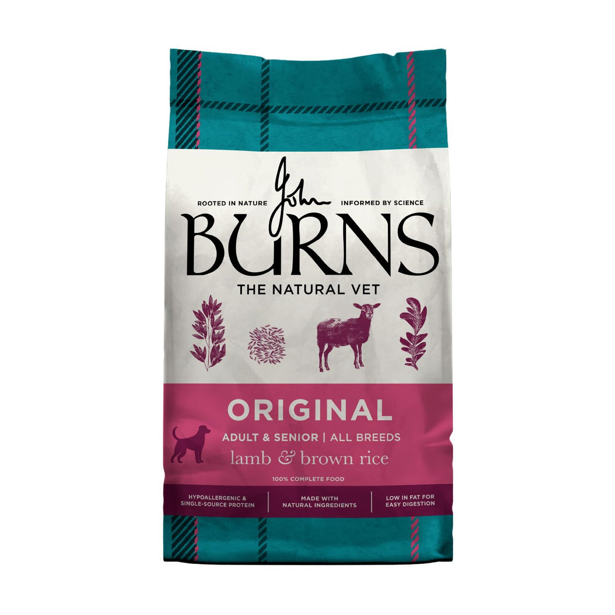 Burns Pet Nutrition Hypoallergenic Complete Dry Dog Food Adult and Senior Dog Original Chicken and Brown Rice 12 kg