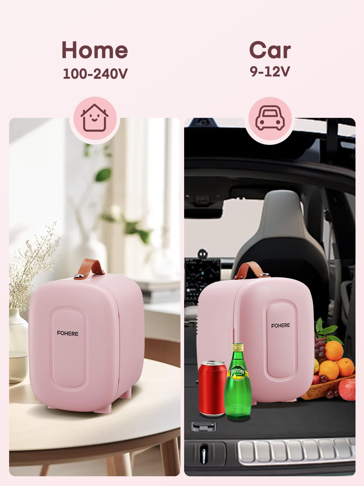 FOHERE Mini Fridge Portable, 5 Liter/6 Cans Small Fridge Cooler & Warmer, Quiet, DC/AC Power, Cmpact Mini Fridge for Bedrooms, Office, Skincare, Car, Travel, Black
