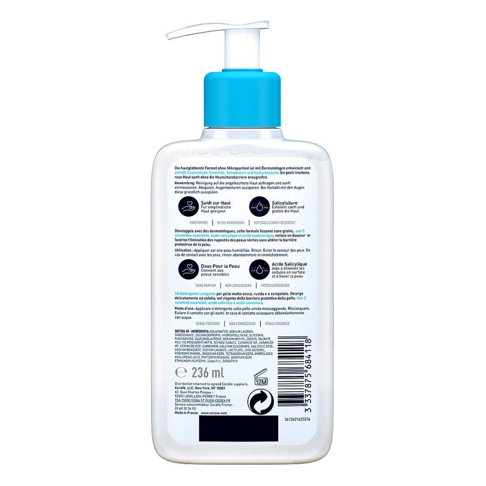 CeraVe SA Smoothing Cleanser, Salicylic Acid, Rough & Bumpy Skin, 473ml