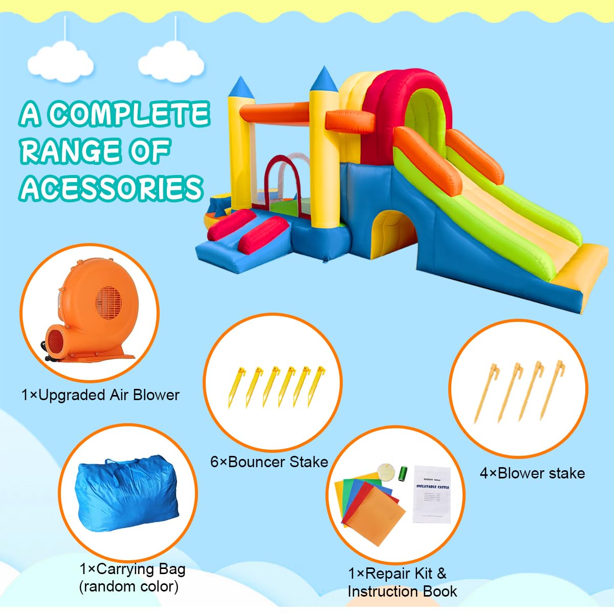 Baralir 7-in-1 Kids Inflatable Bouncy Castle with Blower — 371x351x188cm | Ages 3-10
