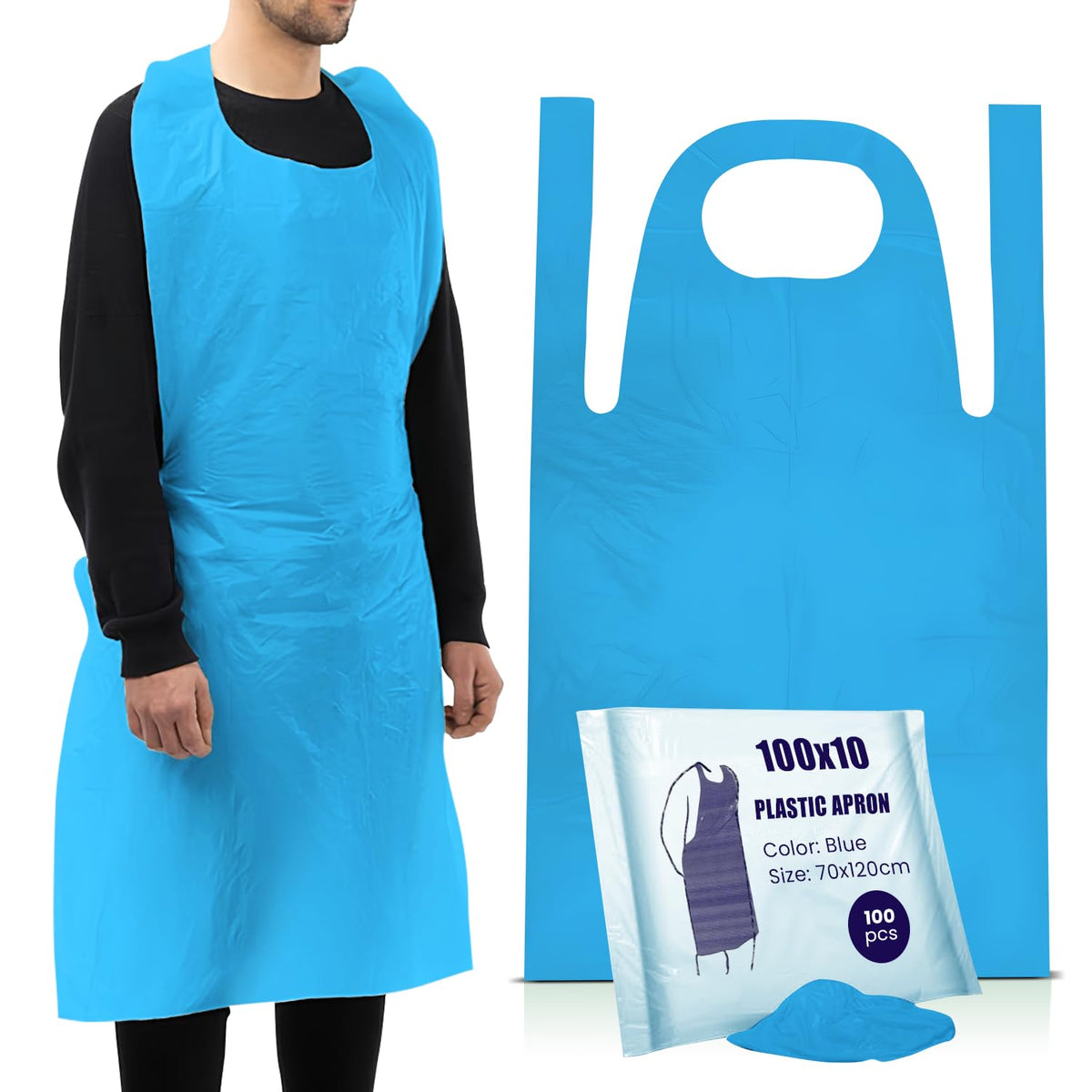 Disposable Aprons Blue Flat Pack of 500 Waterproof Plastic for Catering