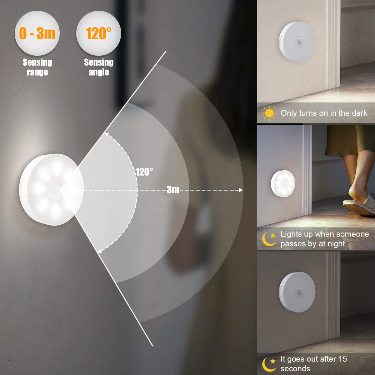 Motion Sensor Lights Indoor, 3 Pack Night Light, Warm Yellow