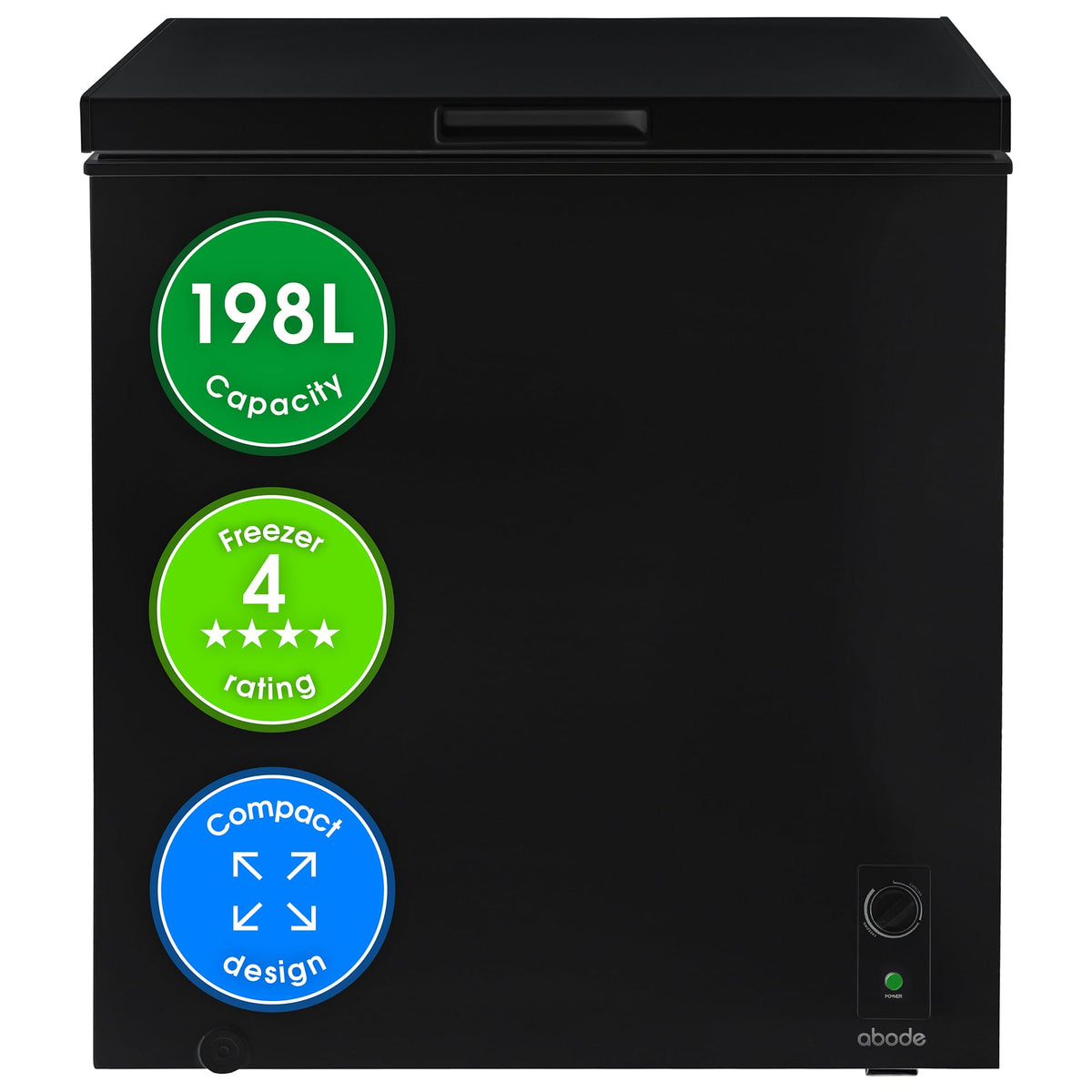 Abode Freestanding White Chest Freezer 99L with Removable Wire Basket & Counter Balance Lid, Adjustable Thermostat, 4 Star Freezer, Suitable for Garages & Outbuildings A99CF0E1W