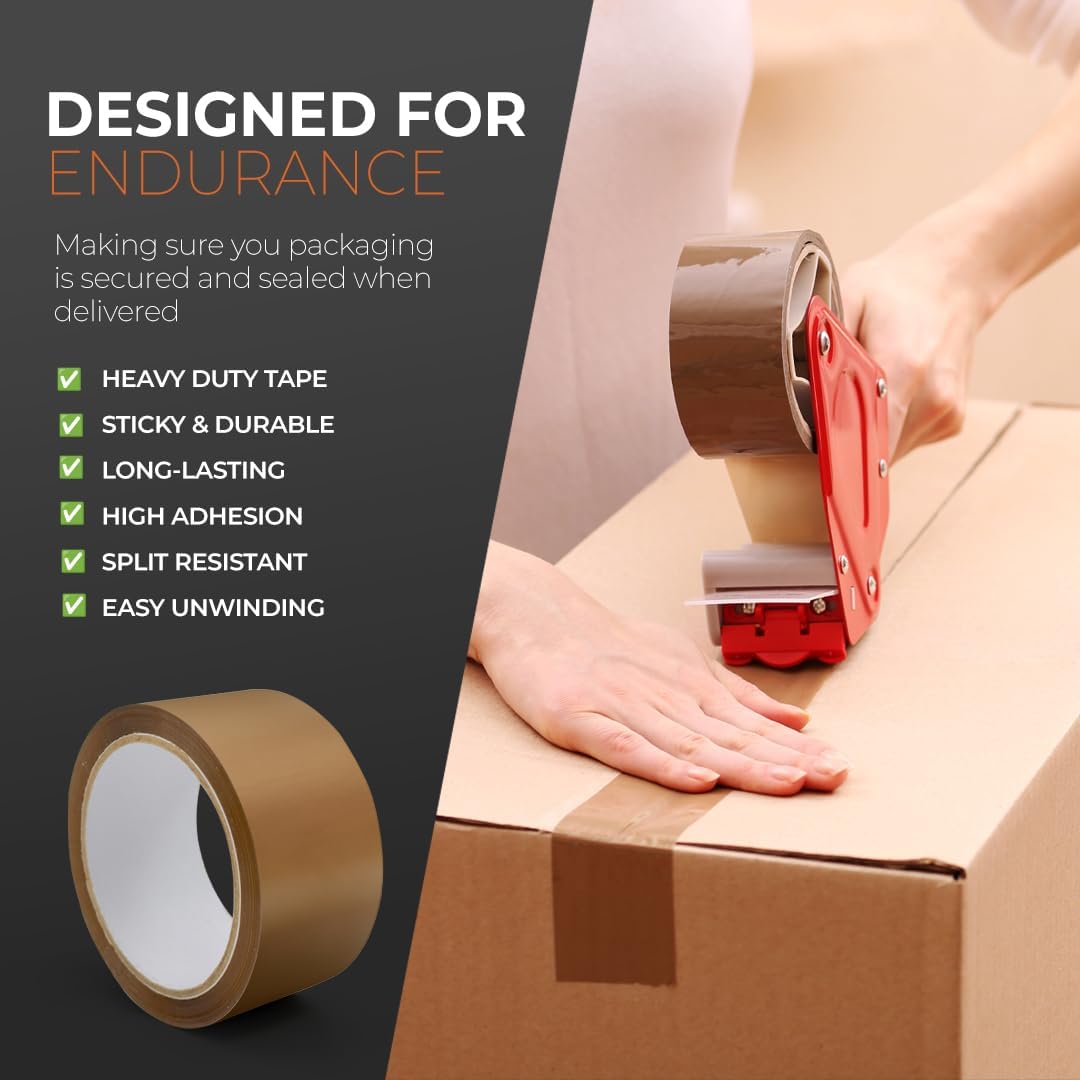 Packaging Tape, Industrial Brown Parcel Tape 3 Rolls With Low Noise - 48mm X 66m, Secure Sticky Brown Tape For Box Packaging, Moving Boxes, Packing Tape Strong For Moving House (3 rolls)