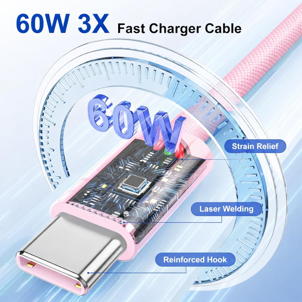 2 Pack 60W USB-C to C Fast Charging Charger Cable For iPhone 18 Pro Max 17e