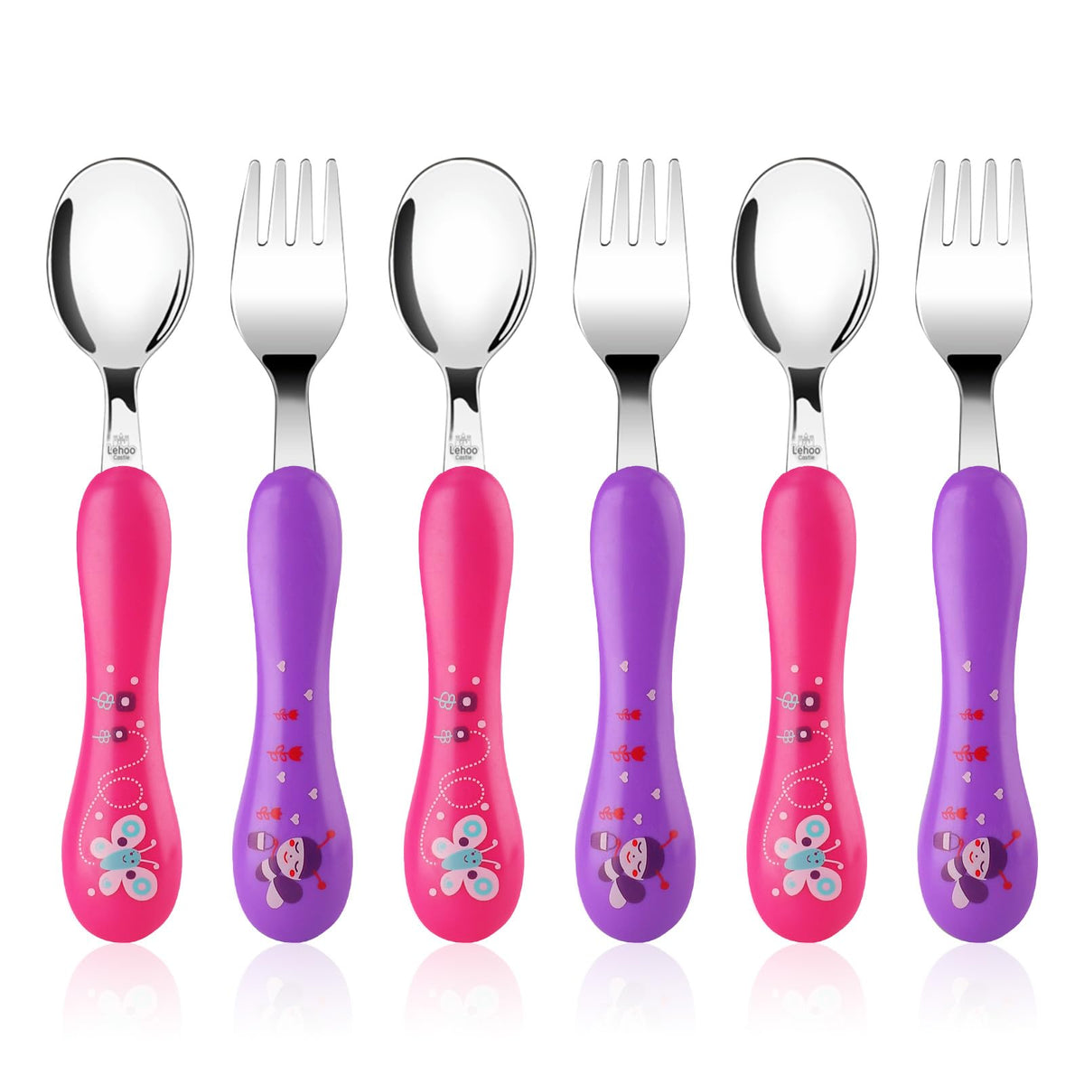 Lehoo Castle Stainless Steel Toddler Cutlery Set, 6-Piece Dinosaur Design