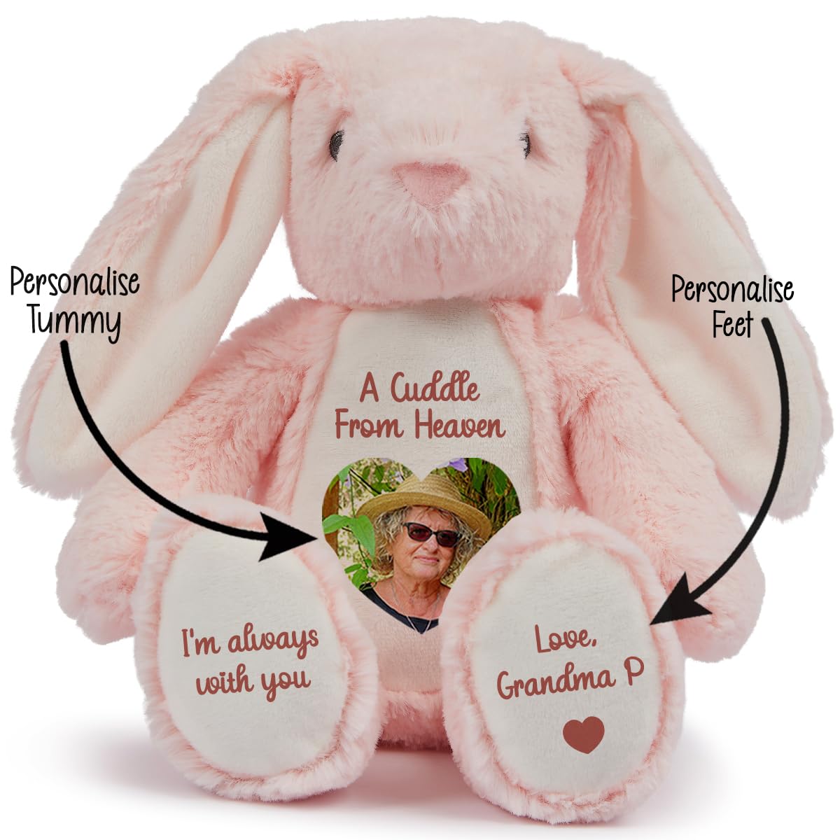 Personalised Memory Teddy Bear with Heart-Shaped Photo – “A Cuddle From Heaven” Keepsake Gift – 28 Bear Styles – Add Your Text & Choose Colour – Custom Memorial Bear (White Angel Teddy)