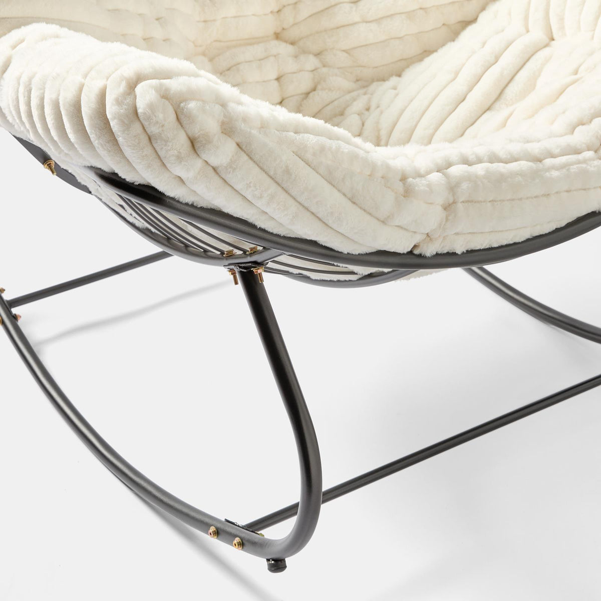 OHS Rocking Chair Ribbed or Smooth Faux Fur Upholstered Metal Frame Cushioned