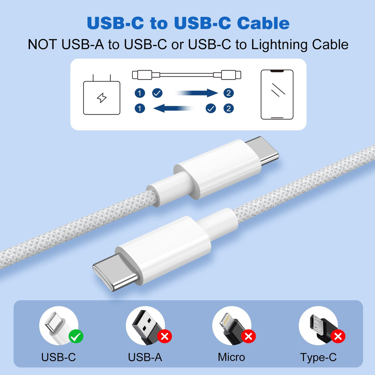 iPhone 18 17 16 15 Charger Cable 3M [2 Pack], USB C to USB C Cable 60W Nylon Braided Extra Long USB Type C Fast Charging Cable for iPhone 18 Pro Max, 17 Pro, iPad Pro Air, MacBook, Samsung S26 S25