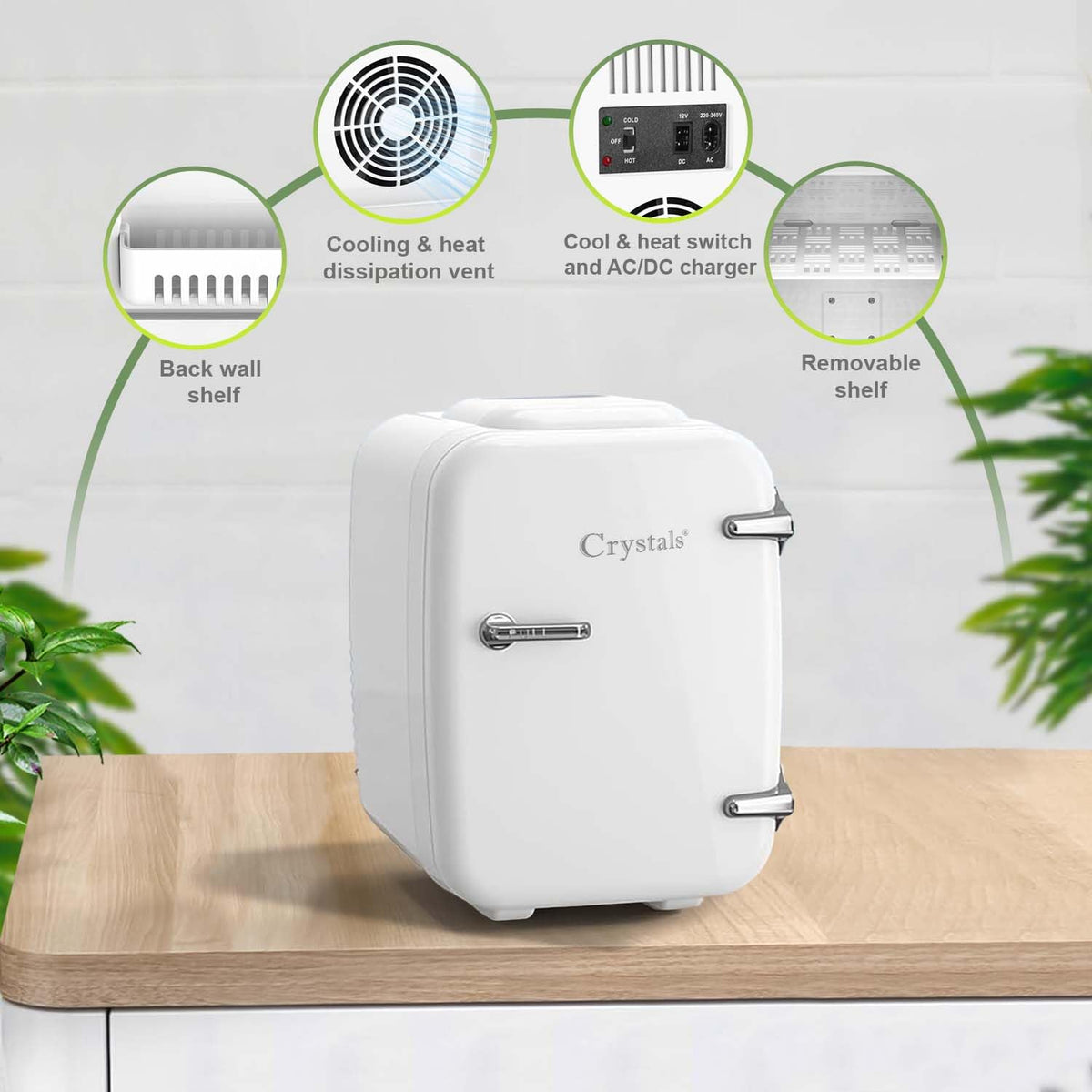Crystals 4/10/15L Litre Mini Fridge, Table Top Small Fridge Cooler & Warmer for Car Bedrooms Desk Office, 12V DC - 220 AC, Mini Fridge for Bedrooms – Energy Efficient (Black, 4L Litre)
