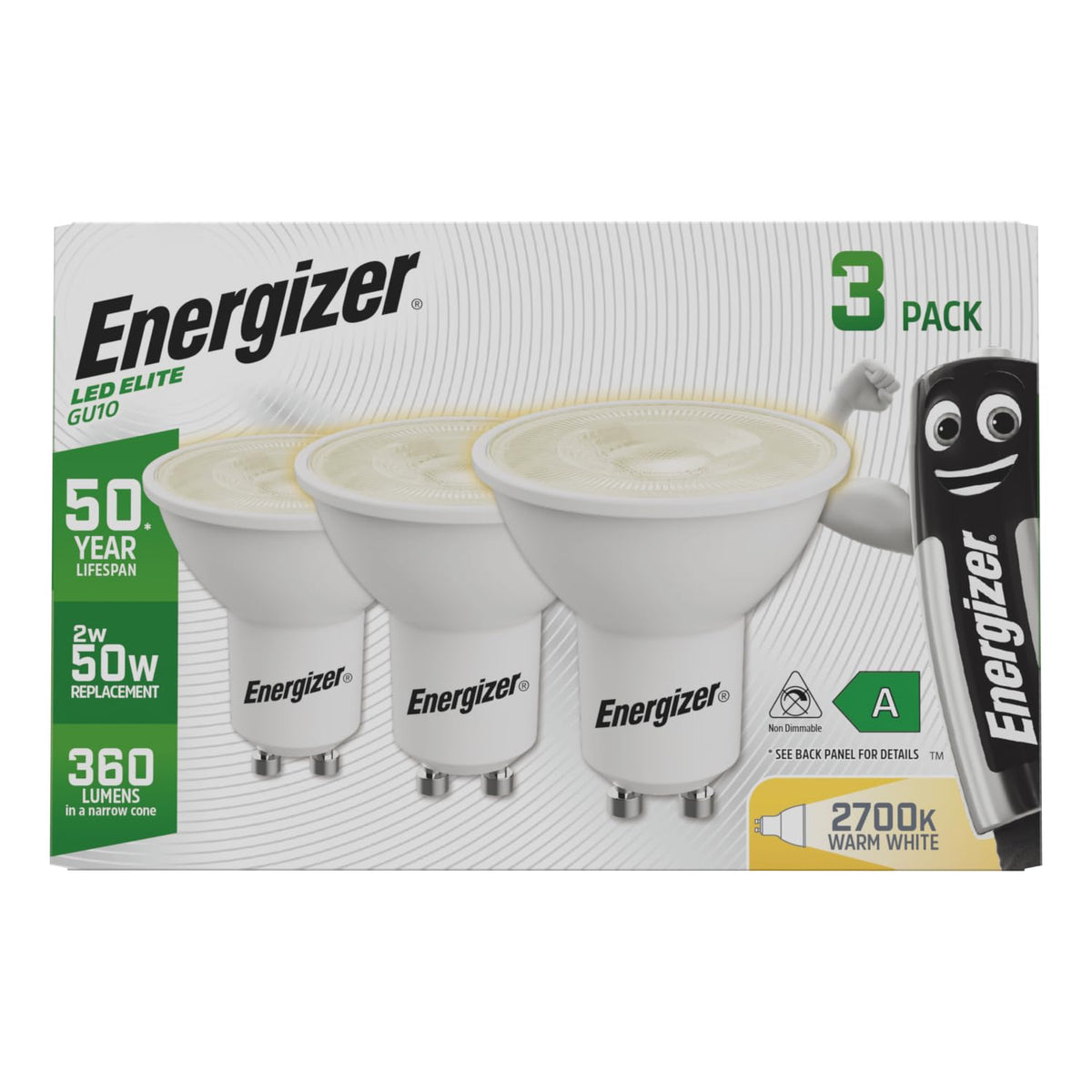 Energizer GU10 4.9W 50W Replacement LED Bulb 4 Pack (Daylight Non Dimmable)