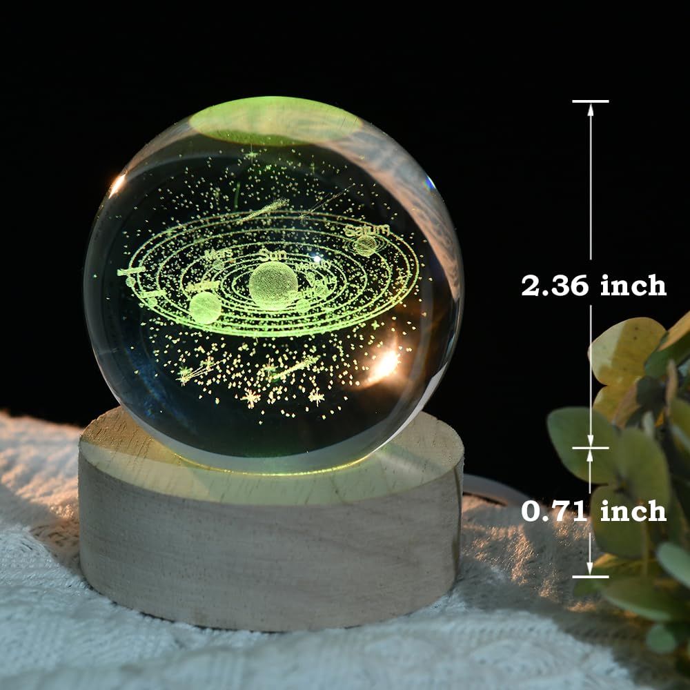 3D Fairy Crystal Ball 60mm Glass Fairy with Flower Night Light Gifts for Girl Women with Light Base