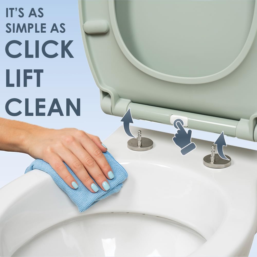 AQUALONA® Premium Thermoplastic Toilet Seat Soft Close Hardwearing Seat with Two Button Hinge Release D Shaped Easy to Clean Simple Installation Top and Bottom Fittings (White - D Shape)
