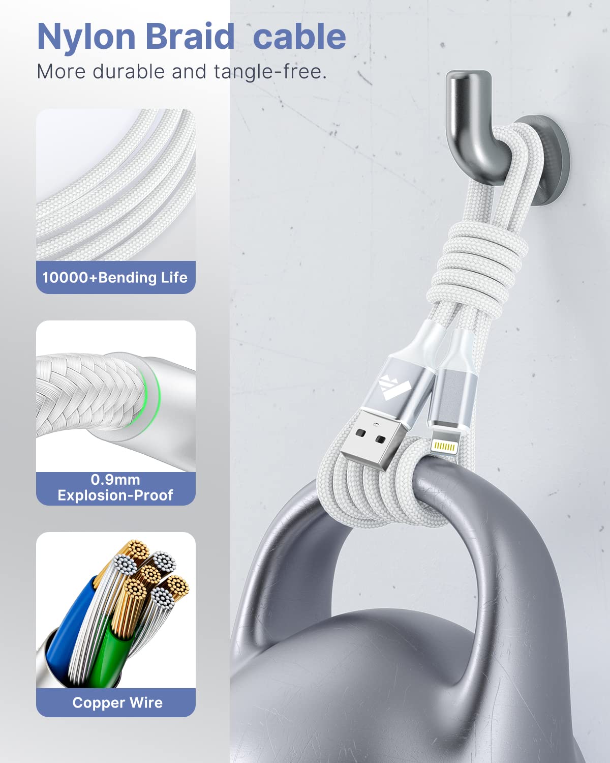 Aioneus iPhone Charger Cable 2M, iPhone Charging Cable MFi Certified Lightning Cable Fast Charging iphone Cable Lead Nylon Lightning to USB Cable for iPhone 14 13 12 11 Pro Max XS XR X 8 7 6 Plus 5 SE