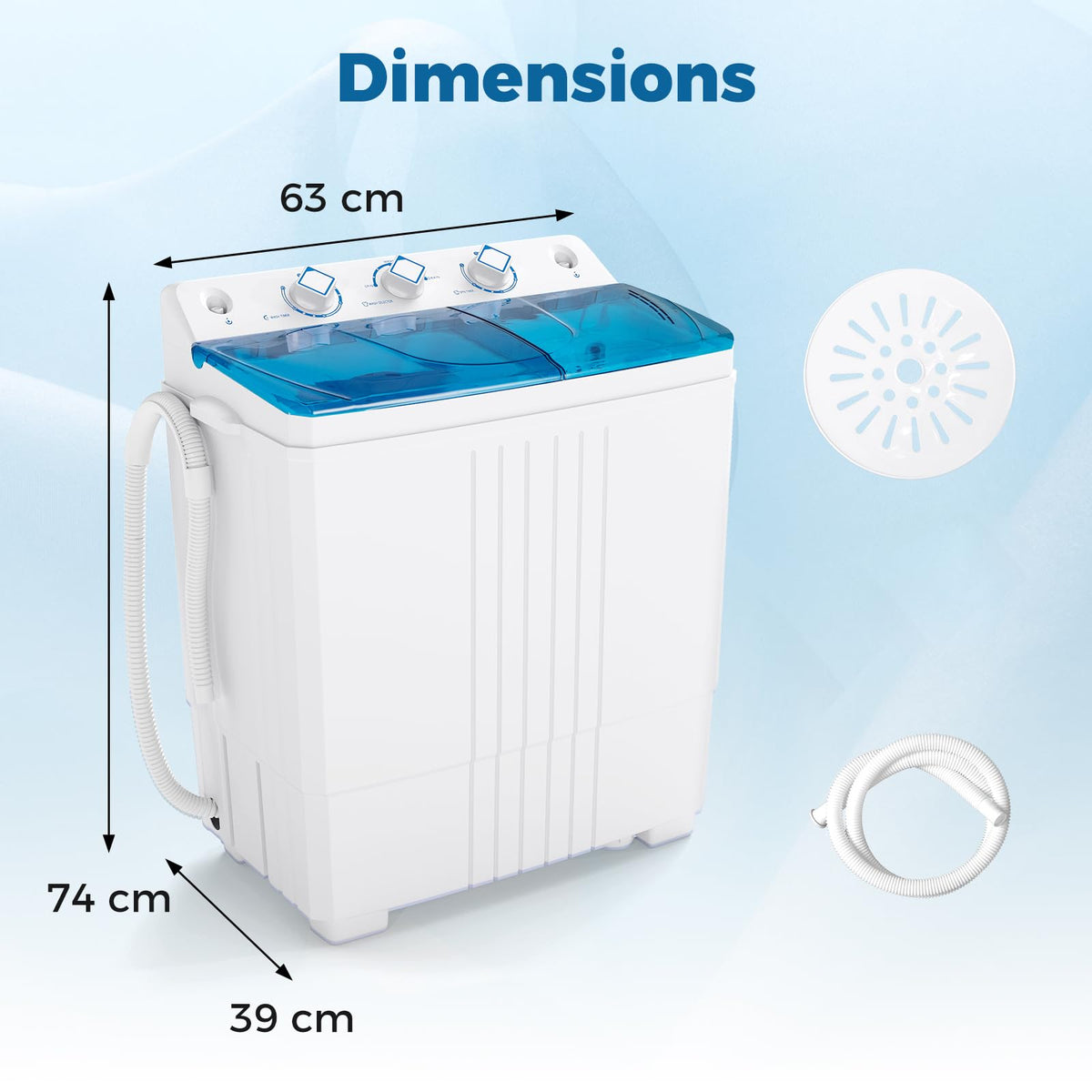 COSTWAY Twin Tub Washing Machine, 8KG (5KG Washer+3KG Dryer)