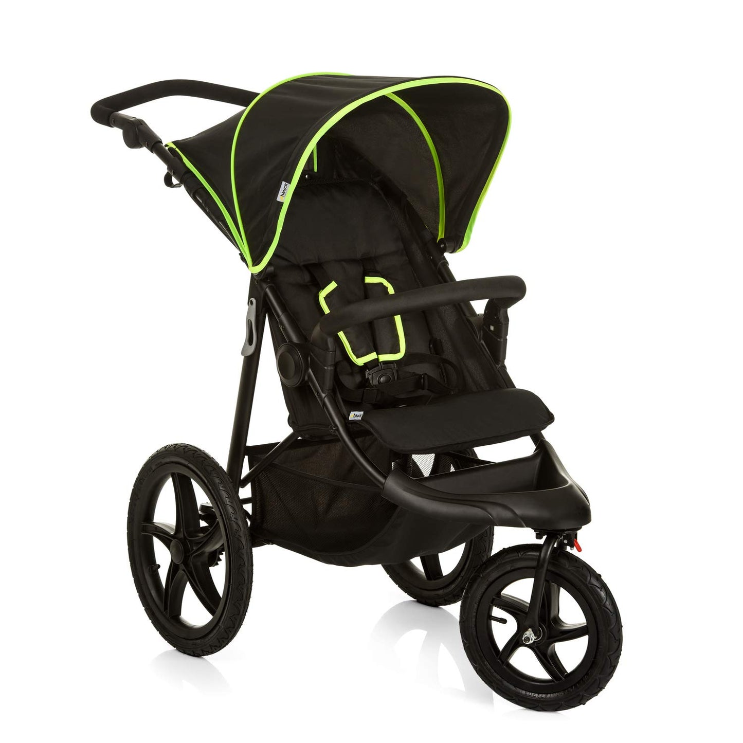 hauck Runner 3, Olive Heavy Duty All-Terrain Stroller with Handbrake, XL Sunshade, Cup Holder, Rain Cover, XL Air Wheels, Reclining Backrest from Birth to 22kg, Handle