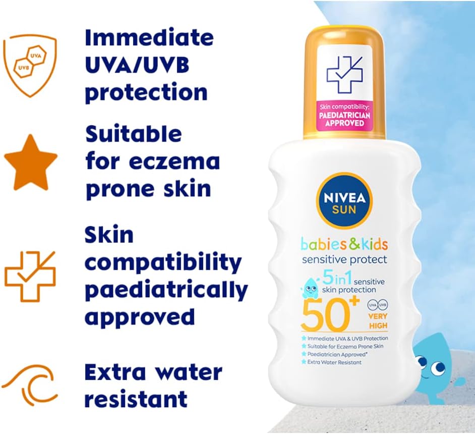 NIVEA SUN Babies and Kids Sensitive Protect Sunscreen Spray SPF 50+, 200 ml