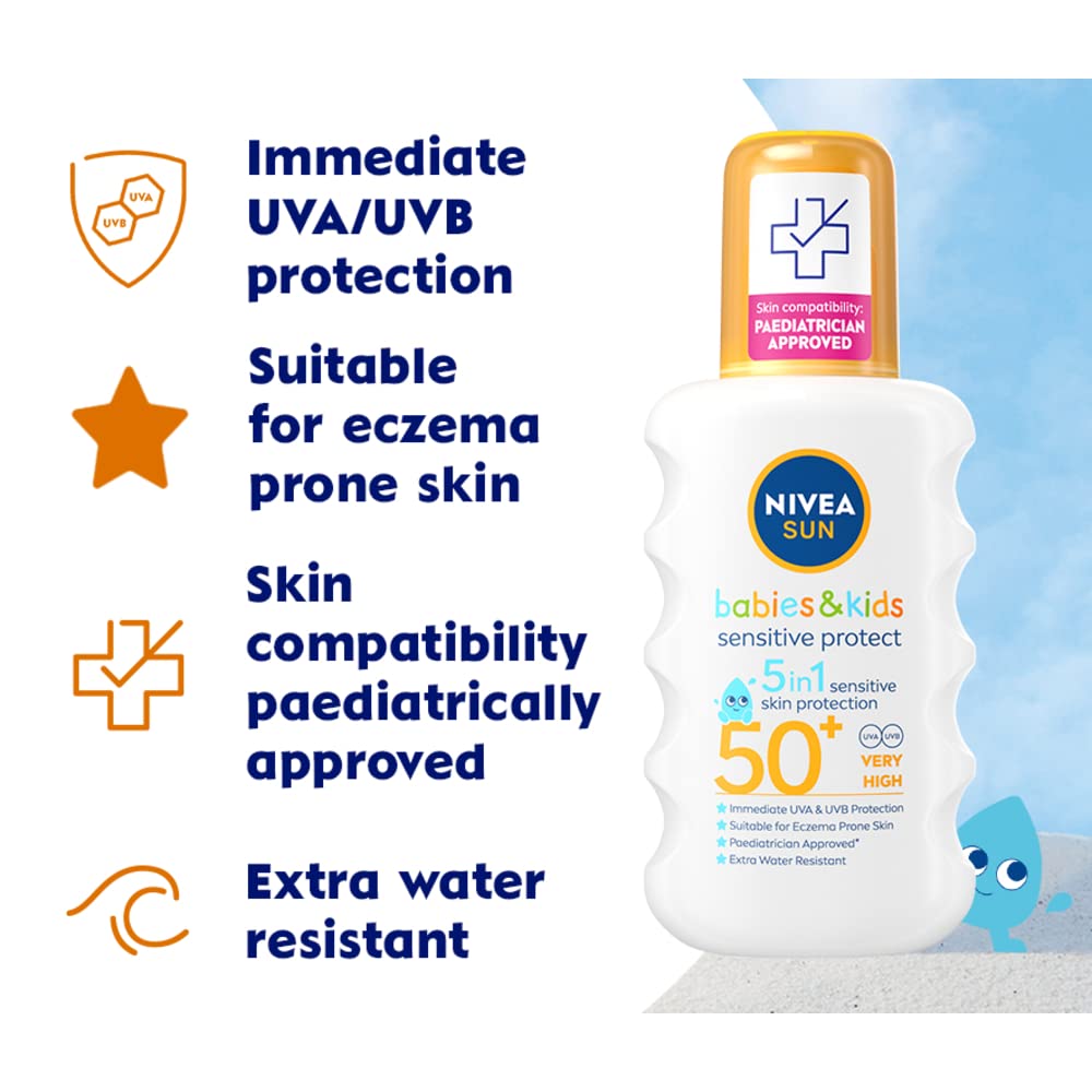NIVEA SUN Babies and Kids Sensitive Protect Sunscreen Spray SPF 50+, 200 ml