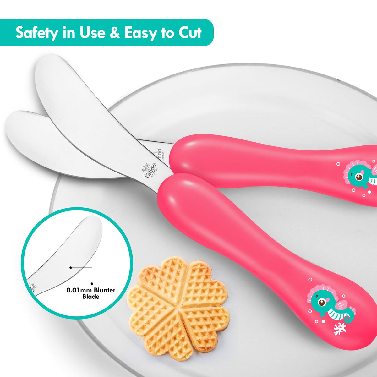 Lehoo Castle Stainless Steel Toddler Cutlery Set, 6-Piece Dinosaur Design