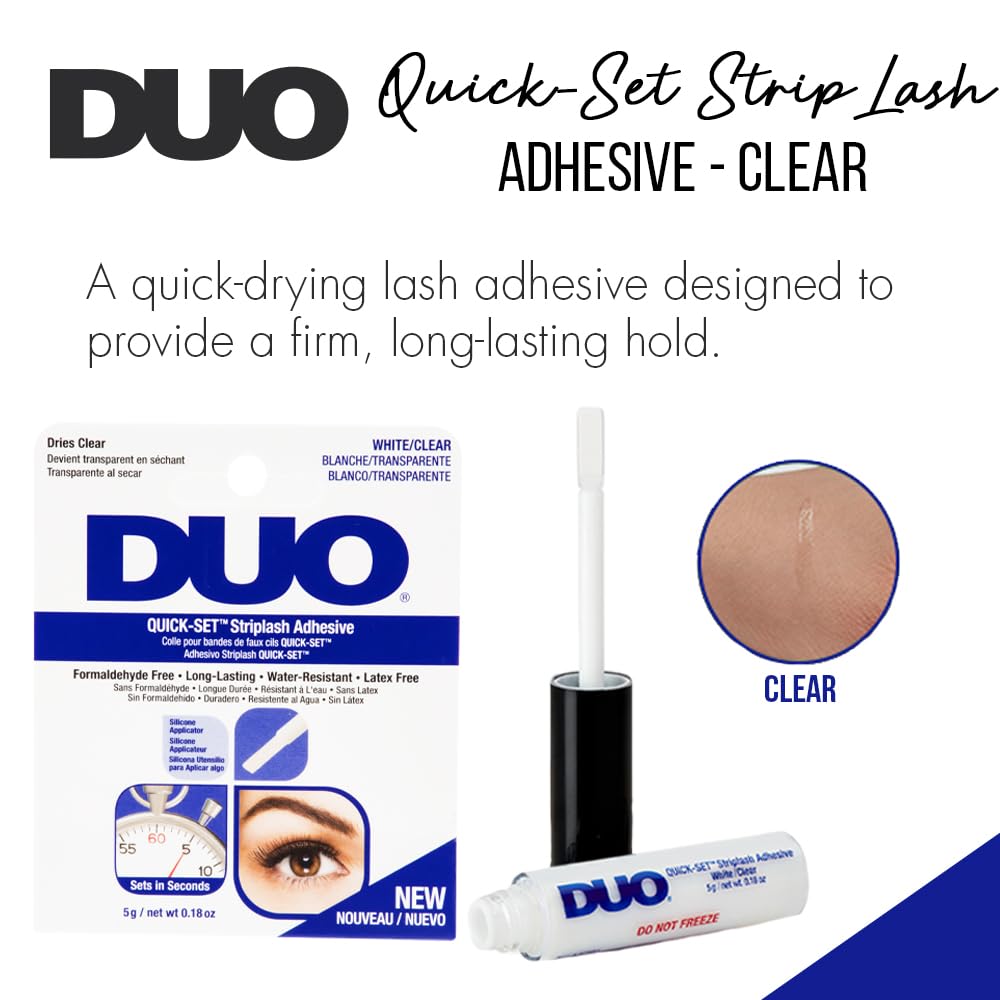 DUO Quick-Set Striplash Adhesive | Strong Eyelash Glue with Lightweight Formula | Professional Lash Glue for Eyelash Extensions, Cluster Lashes, & Individual Eyelashes | White/Clear, 0.18 Ounces