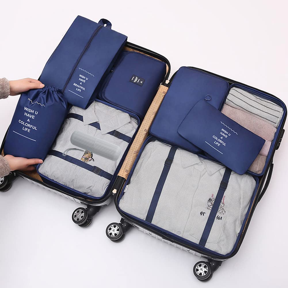 Travel Packing Cubes, Toifucos Multifunction 8pcs/set Luggage Organiser Compression Suitcase Essential Bag, Dark Gray