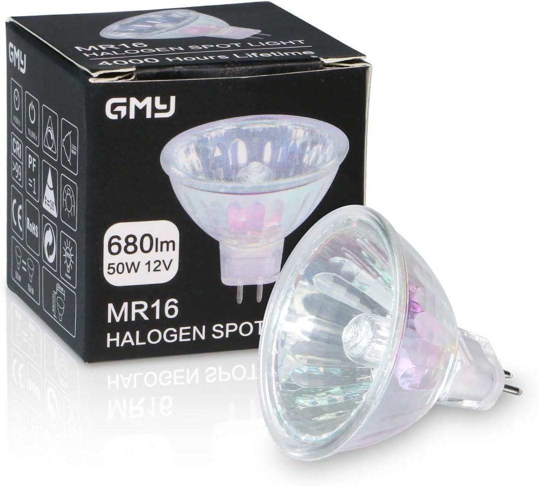 GMY 4000 Hours Lifetime MR16 Halogen Light Bulbs 50W 12V Dimmable Spotlights for Ceiling Light, 36° Beam Angle, 3000K Warm White, GU5.3 Base, Dichroic 6 Pack