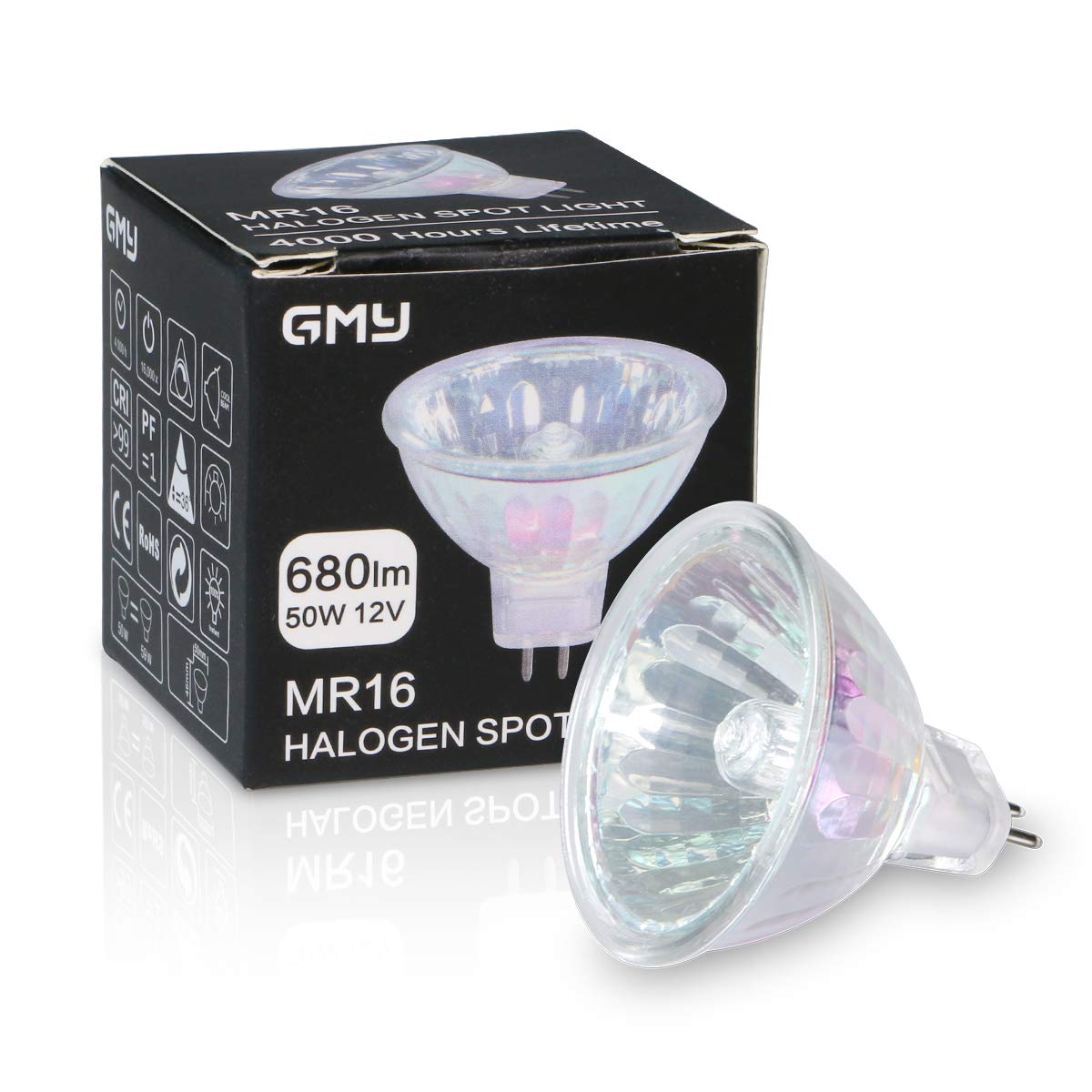 GMY 4000 Hours Lifetime MR16 Halogen Light Bulbs 50W 12V Dimmable Spotlights for Ceiling Light, 36° Beam Angle, 3000K Warm White, GU5.3 Base, Dichroic 6 Pack
