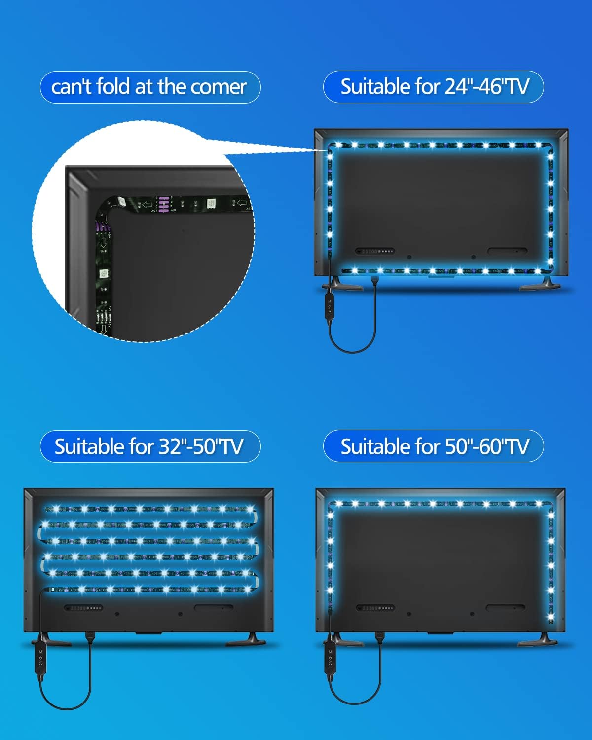 Daymeet TV Led Lights, 4M TV Led Backlight for Lights USB Powered RGBIC Light Strip for 55-75 inch Monitor Behind Lighting with Remote Music Sync Bluetooth APP Control