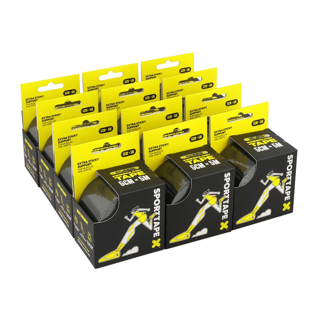 SPORTTAPE Kinesiology Tape, 5cm x 5m, Black - Waterproof, Hypoallergenic