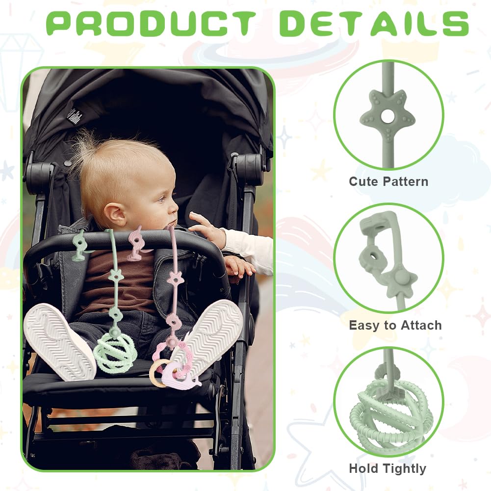Vicloon Silicone Toy Clip, 4Pcs Toy Safety Straps, Food Grade Silicone Pacifier Clips Sippy Cup Strap, Adjustable Stroller Pacifier Strap Hanging Toys, Anti Drop Chain for 18+ Month(Blue/Green)