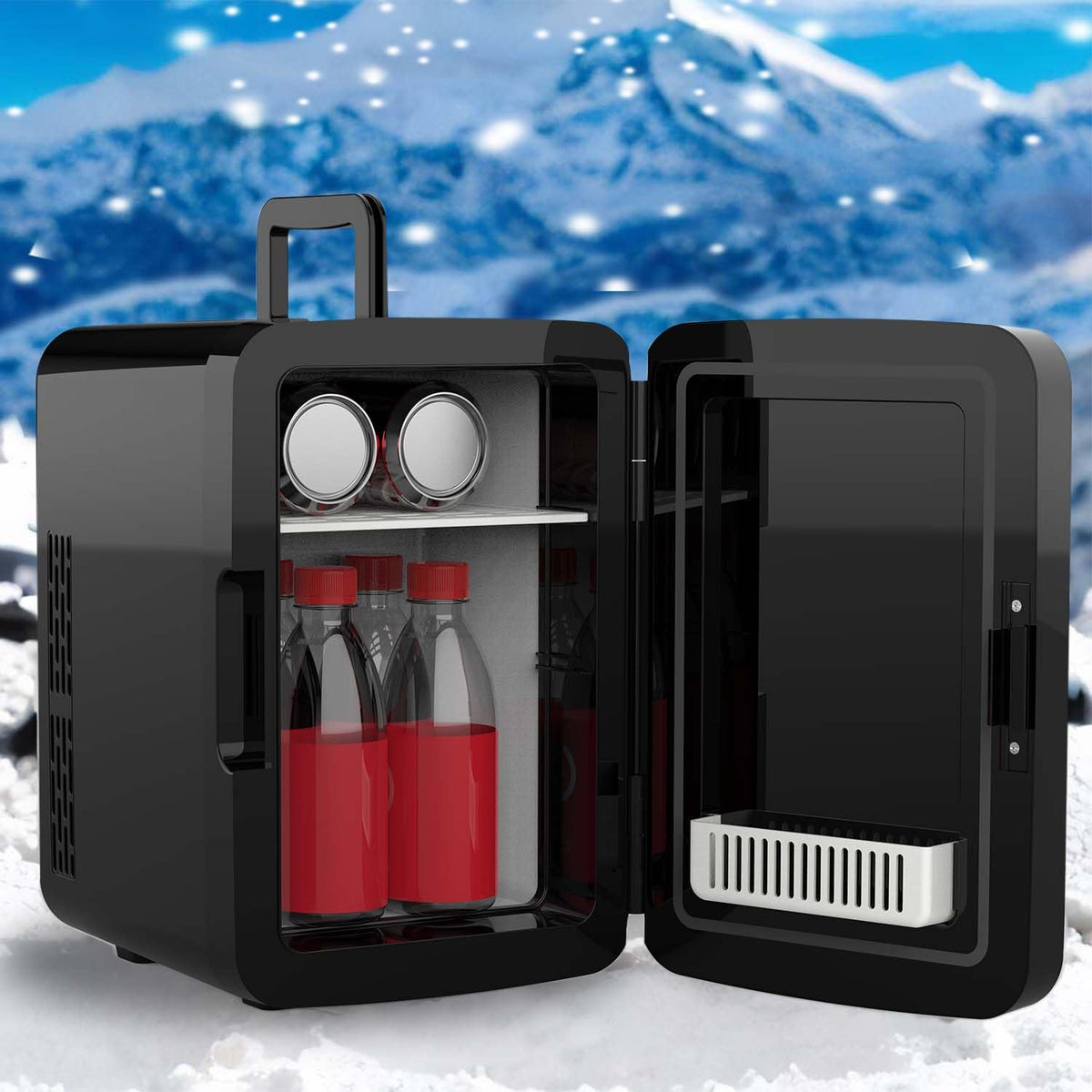 Crystals 4/10/15L Litre Mini Fridge, Table Top Small Fridge Cooler & Warmer for Car Bedrooms Desk Office, 12V DC - 220 AC, Mini Fridge for Bedrooms – Energy Efficient (Black, 4L Litre)