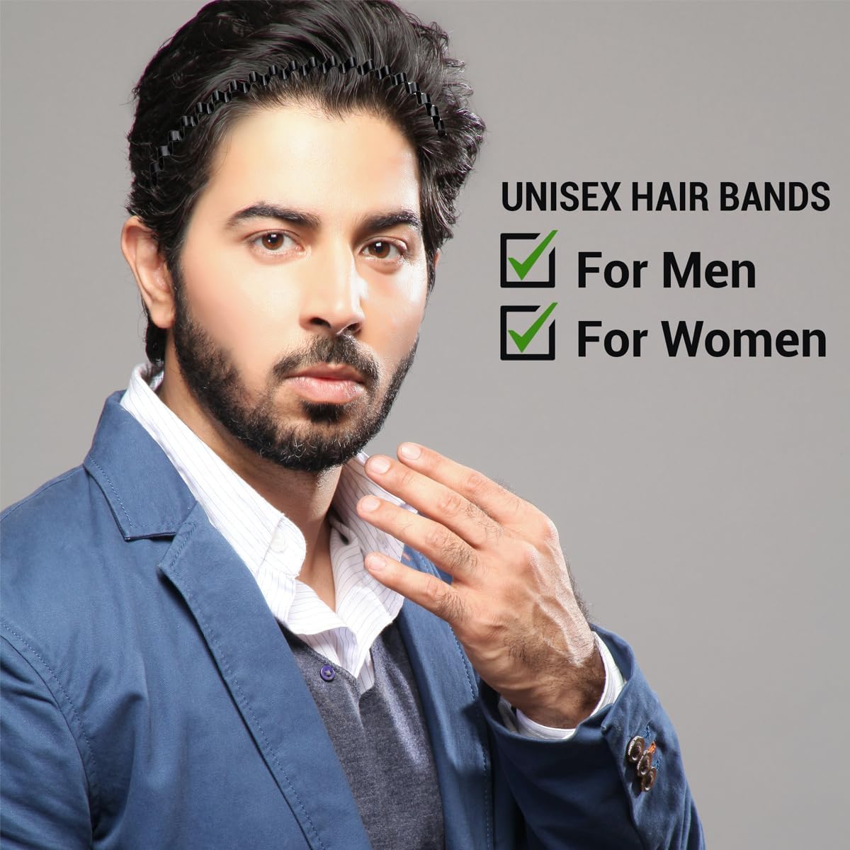 3PCS Metal Hair Bands for Men Non-Slip Black