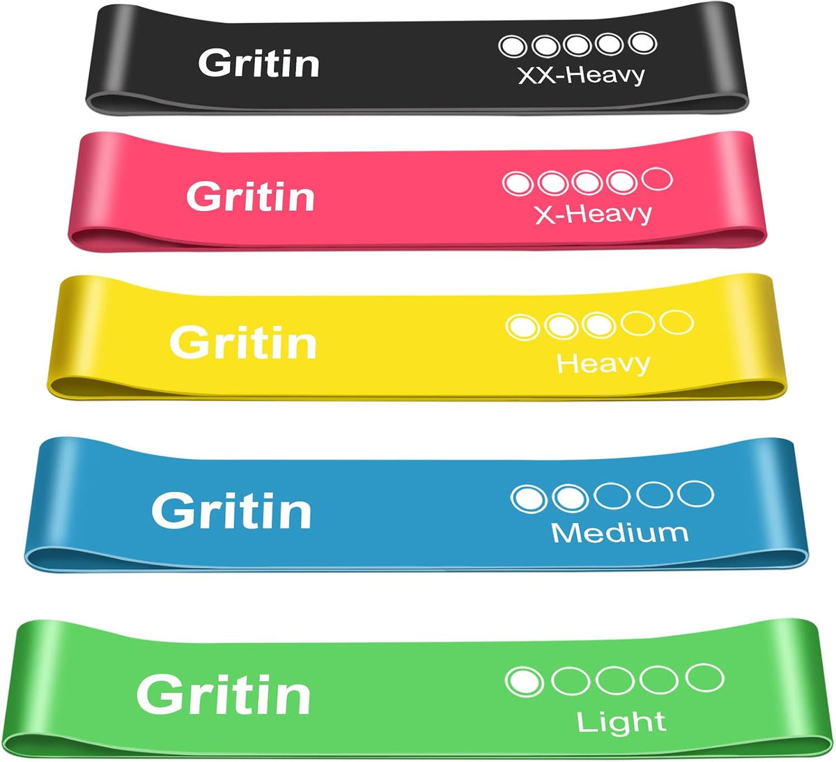 Gritin Resistance Bands, Set of 5 Skin-Friendly Resistance Exercise Band
