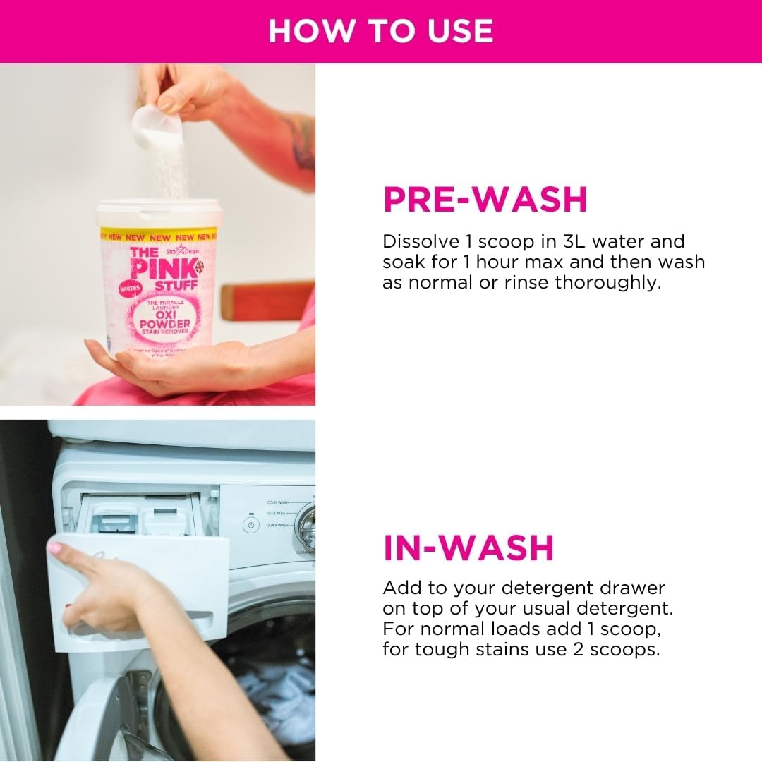 The Pink Stuff Miracle Laundry Oxi Powder Stain Remover for Whites 1kg