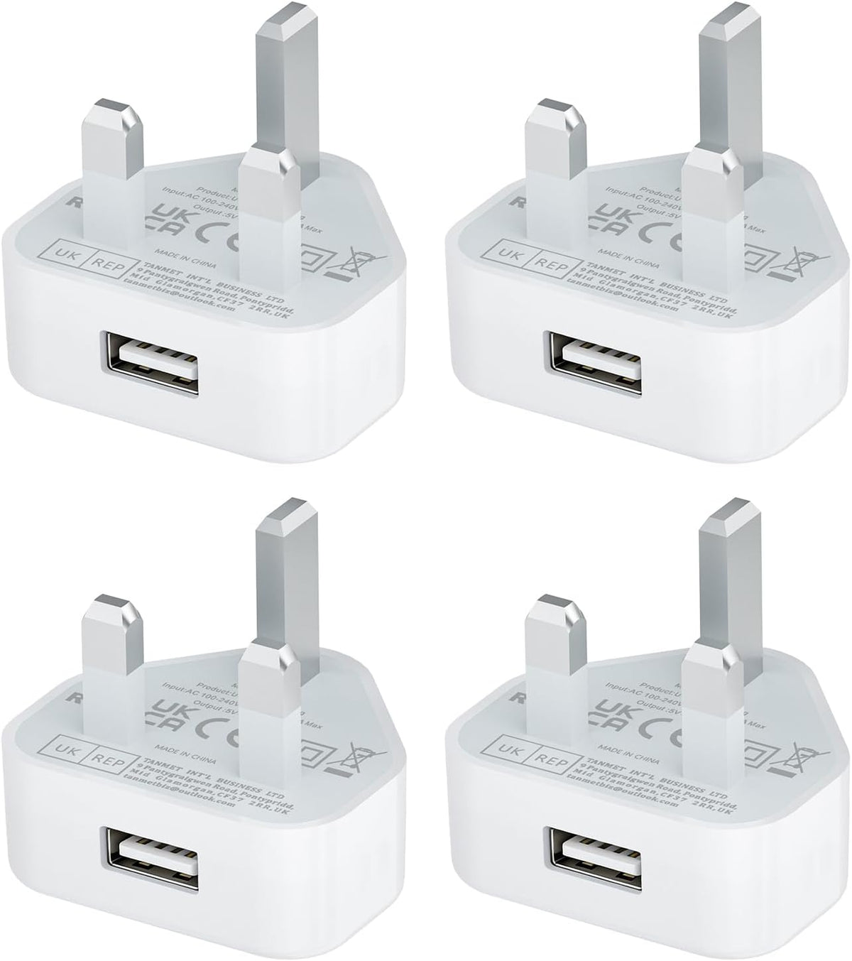 TEYASI USB Plug UK,Charger Plugs Adaptor UK 5W Phone Plugs with USB Port Compact Mains Charge Head with Smart IC 5V 1AMP Charging Compatible with iPhone 13 12 11 SE XS XR X 8 7 6 5,iPad,Watch,4Pack